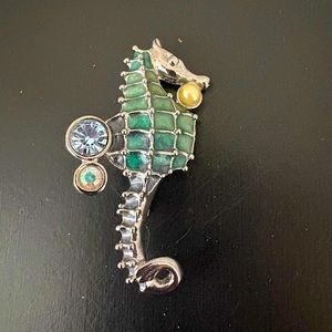 Vintage Liz Claiborne Blue & Green Seahorse Pin Brooch Gently Used
